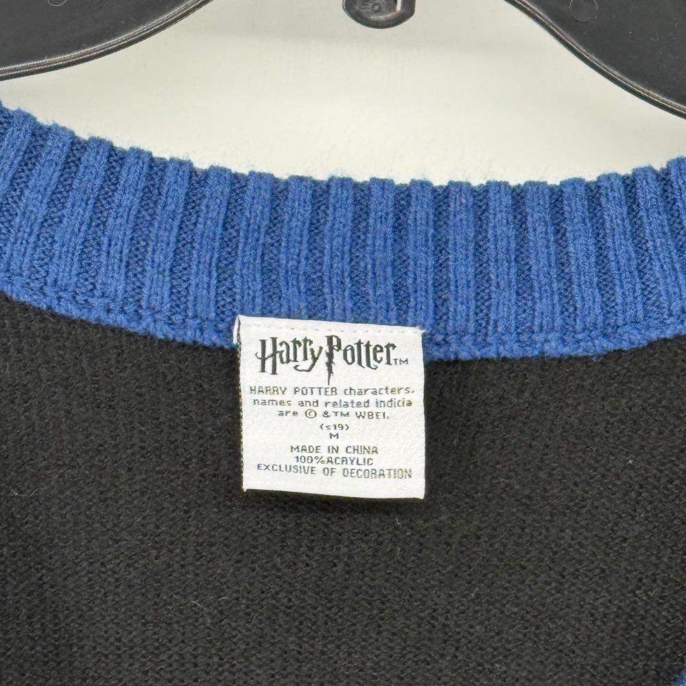 Harry Potter Ravenclaw Cardigan Sweater Womens Medium Black Blue Varsity Knit - Picture 3 of 6